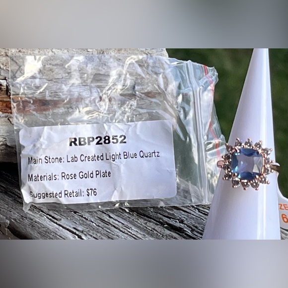 Bomb Party Jewelry - Rose Gold Lab Created Light Blue Quartz Bomb Party Ring - Size 6